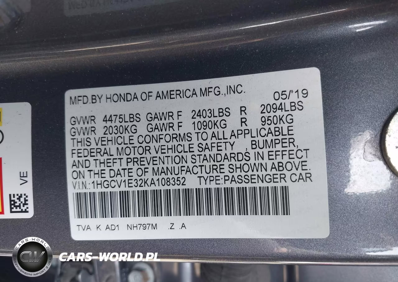 2019 Honda Accord Sport VIN:1HGCV1E32KA108352 - 9