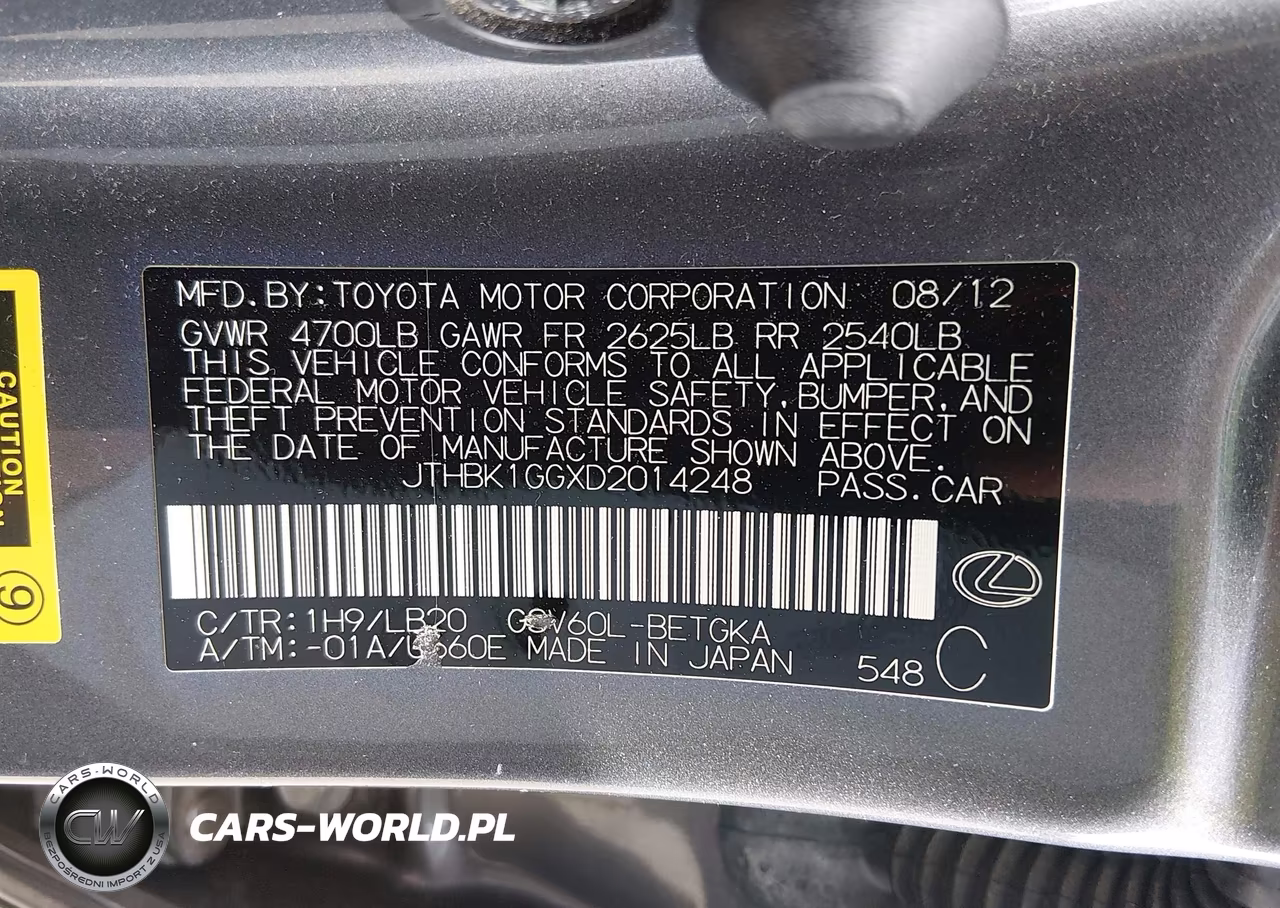 2013 Lexus Es 350 VIN:JTHBK1GGXD2014248 - 9