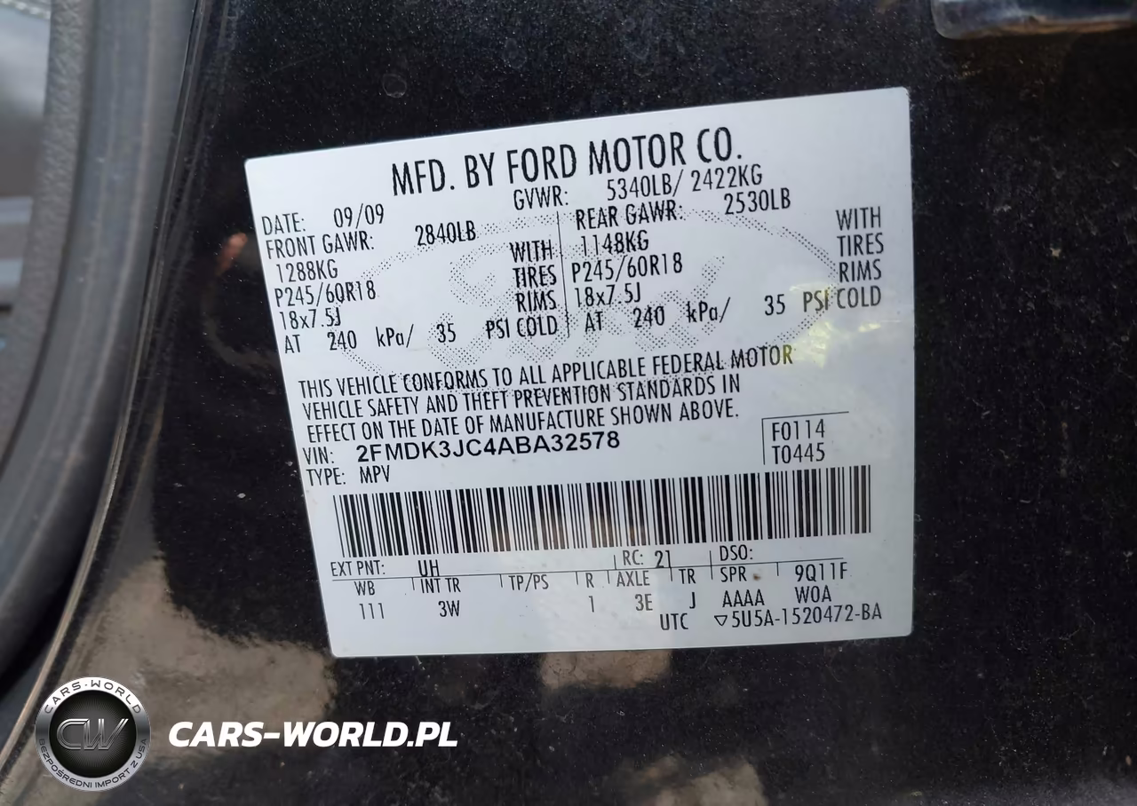 2010 Ford Edge Sel VIN:2FMDK3JC4ABA32578 - 9