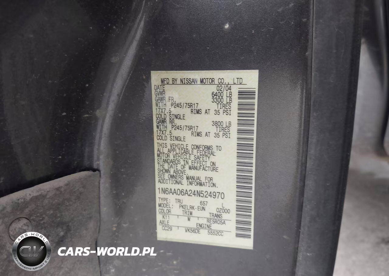 2004 Nissan Titan Xe VIN:1N6AA06A24N524970 - 9