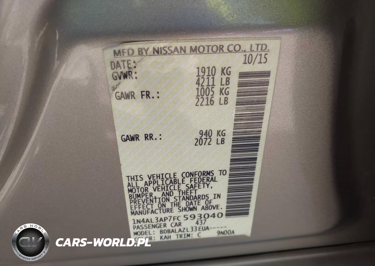 2015 NISSAN ALTIMA 2.5 VIN:1N4AL3AP7FC593040 - 9