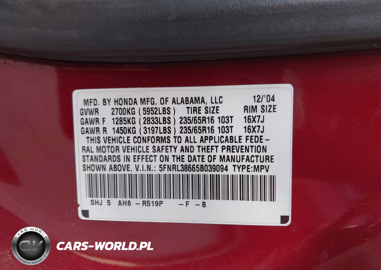 2005 Honda Odyssey Ex-L VIN:5FNRL38665B039094 - 9
