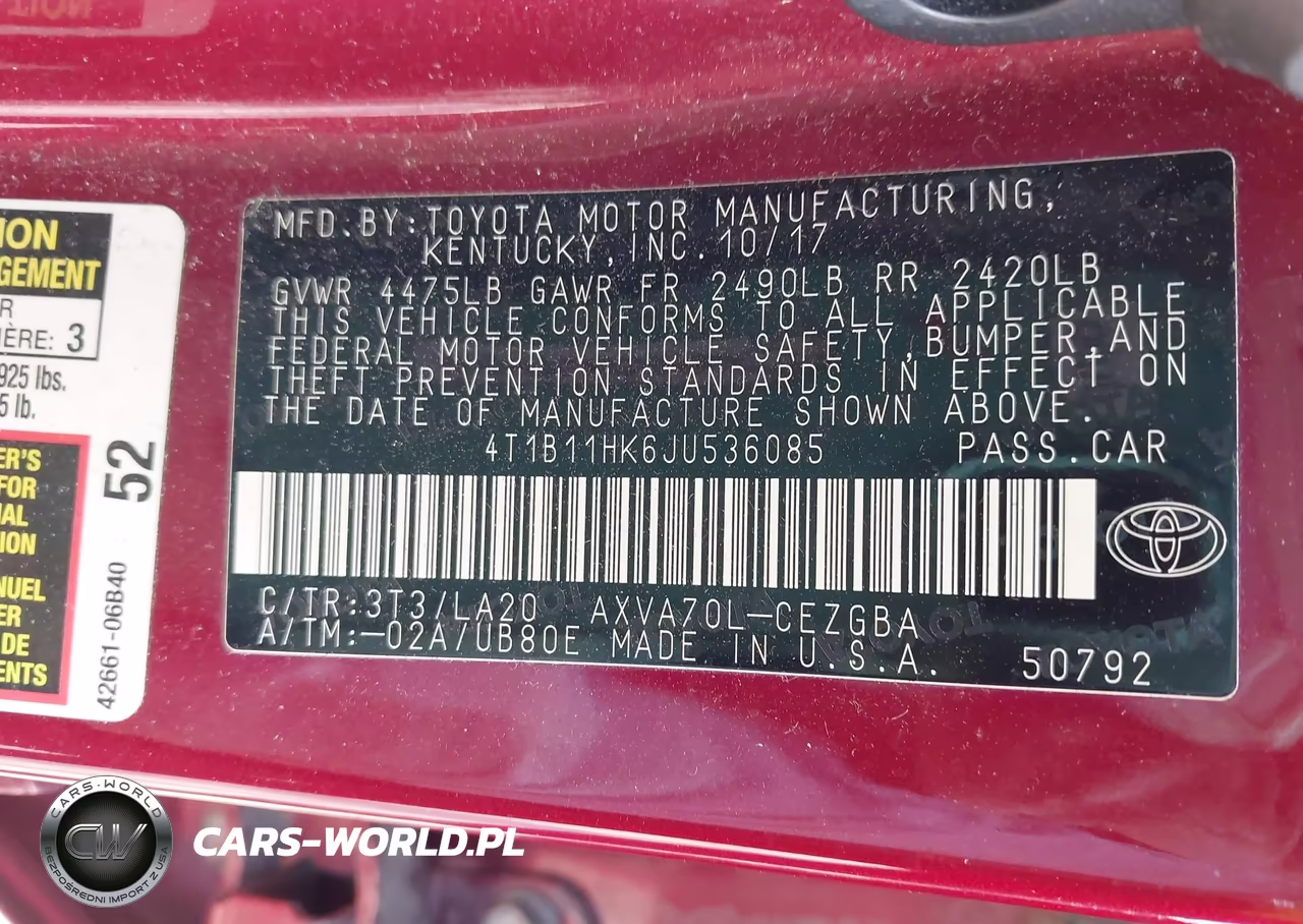 2018 Toyota Camry Xle VIN:4T1B11HK6JU536085 - 9