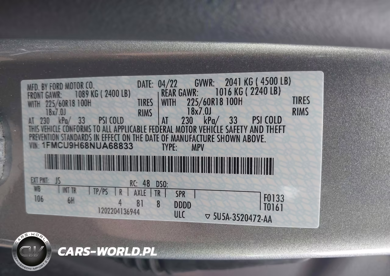 2022 Ford Escape Sel VIN:1FMCU9H68NUA68833 - 9
