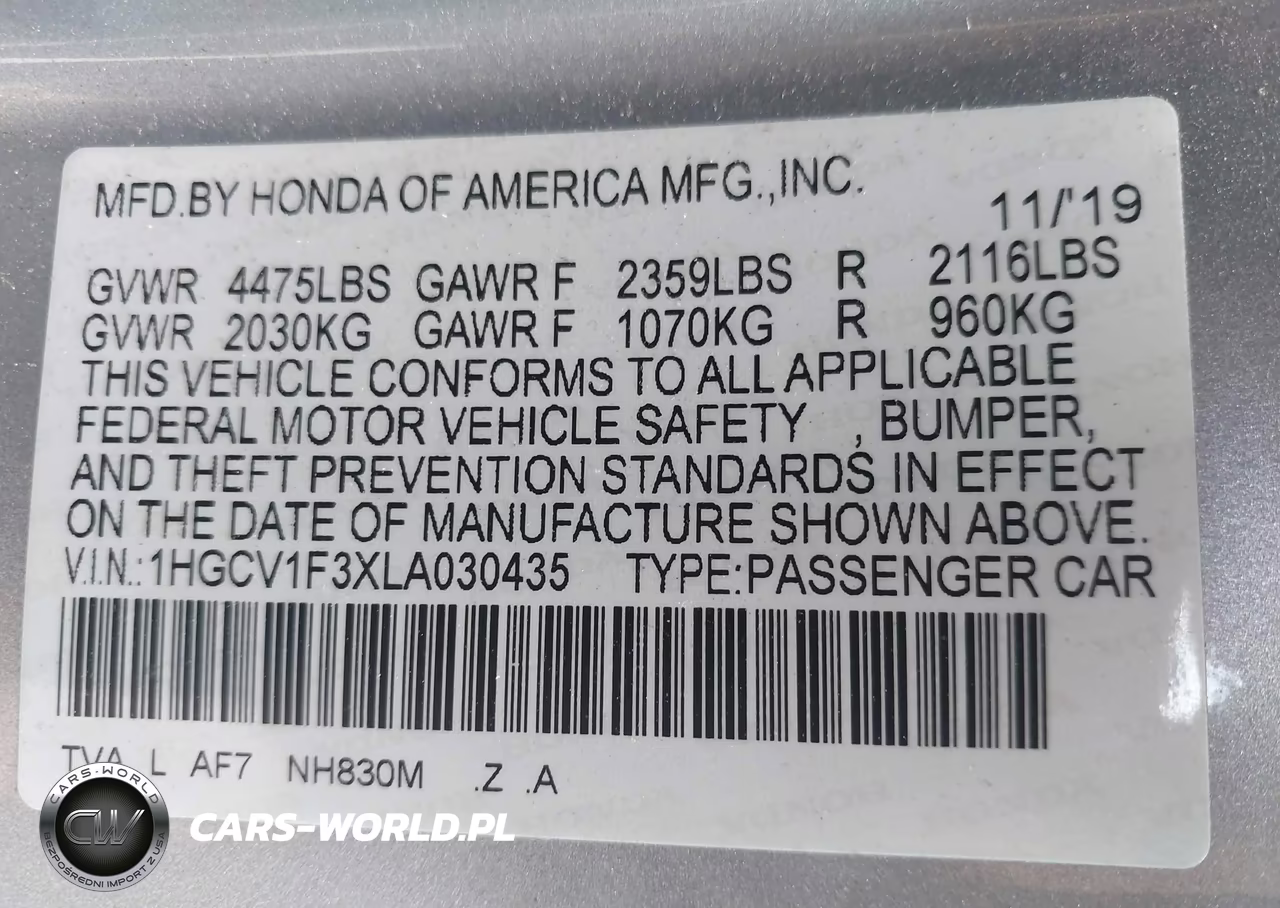 2020 Honda Accord Sport VIN:1HGCV1F3XLA030435 - 9