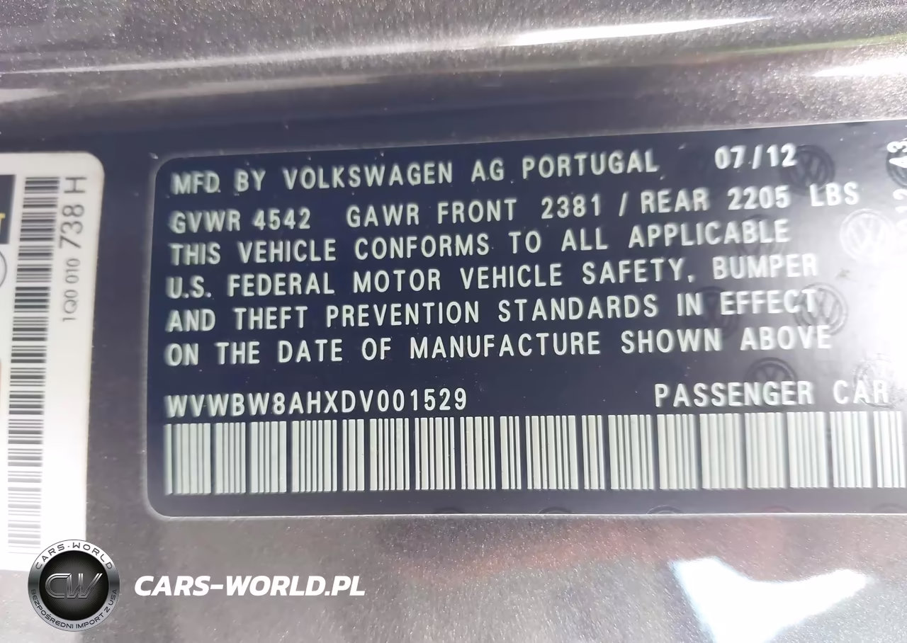 2013 Volkswagen Eos Komfort VIN:WVWBW8AHXDV001529 - 9