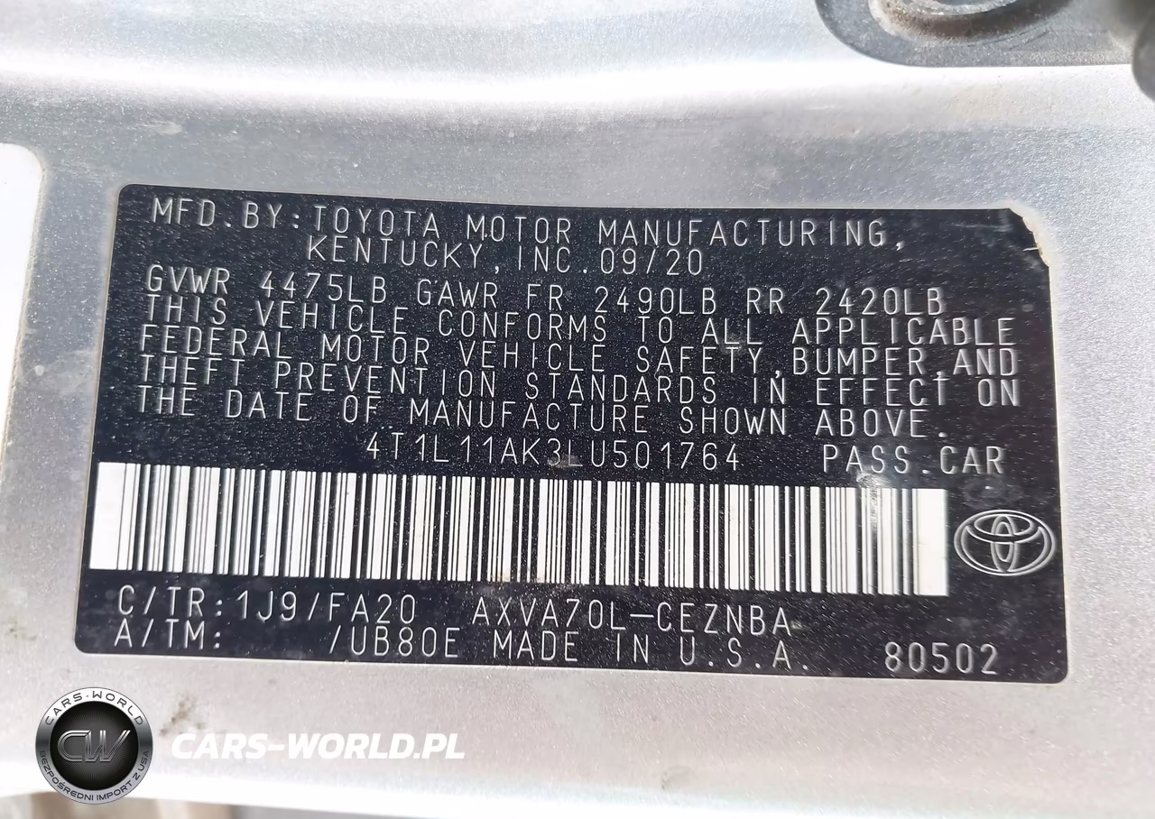 2020 Toyota Camry Le VIN:4T1L11AK3LU501764 - 9