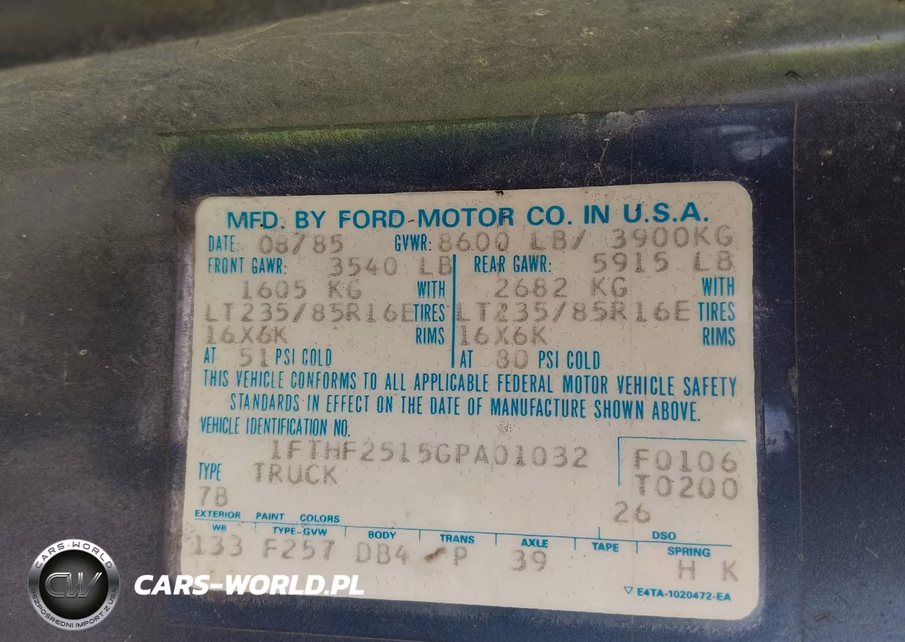 1986 Ford F250 VIN:1FTHF2515GPA01032 - 9