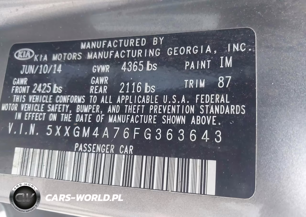 2015 Kia Optima Lx VIN:5XXGM4A76FG363643 - 9