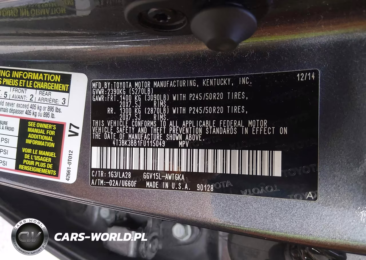 2015 Toyota Venza Limited V6 VIN:4T3BK3BB1FU115049 - 9