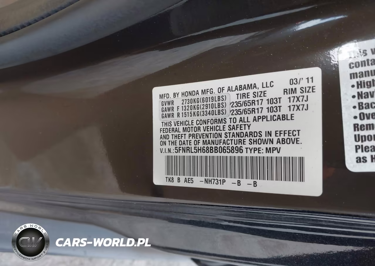2011 Honda Odyssey Ex-L VIN:5FNRL5H68BB065896 - 9