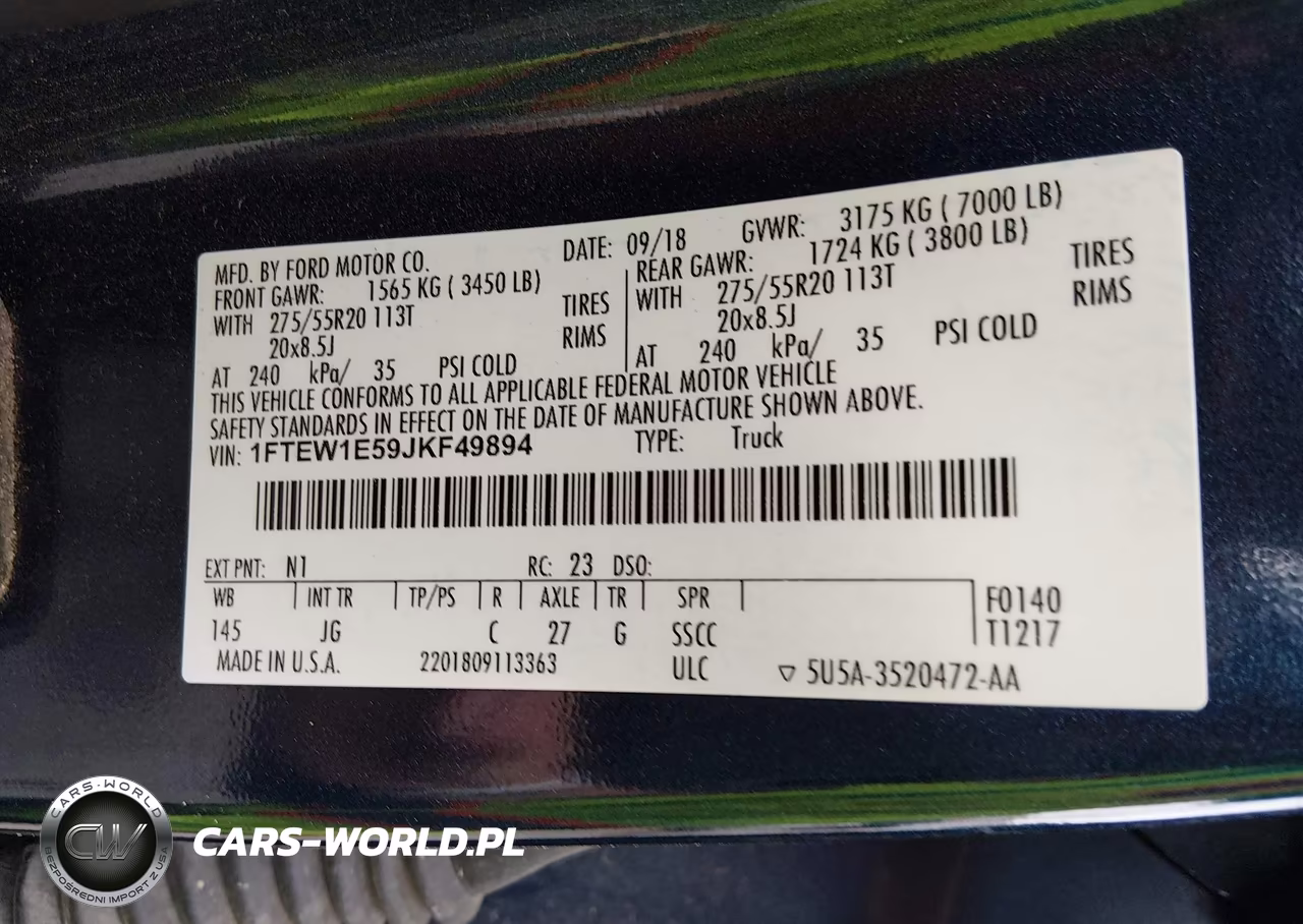 2018 Ford F-150 Xl VIN:1FTEW1E59JKF49894 - 9