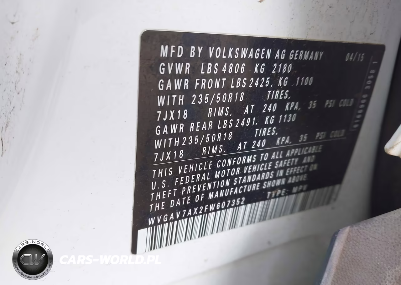 2015 Volkswagen Tiguan Se VIN:WVGAV7AX2FW607352 - 9