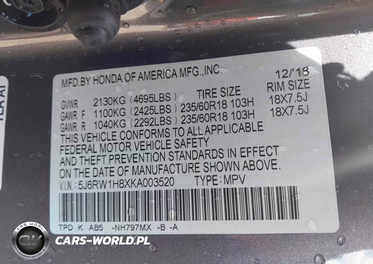 2019 Honda Cr-V Ex-L VIN:5J6RW1H8XKA003520 - 9