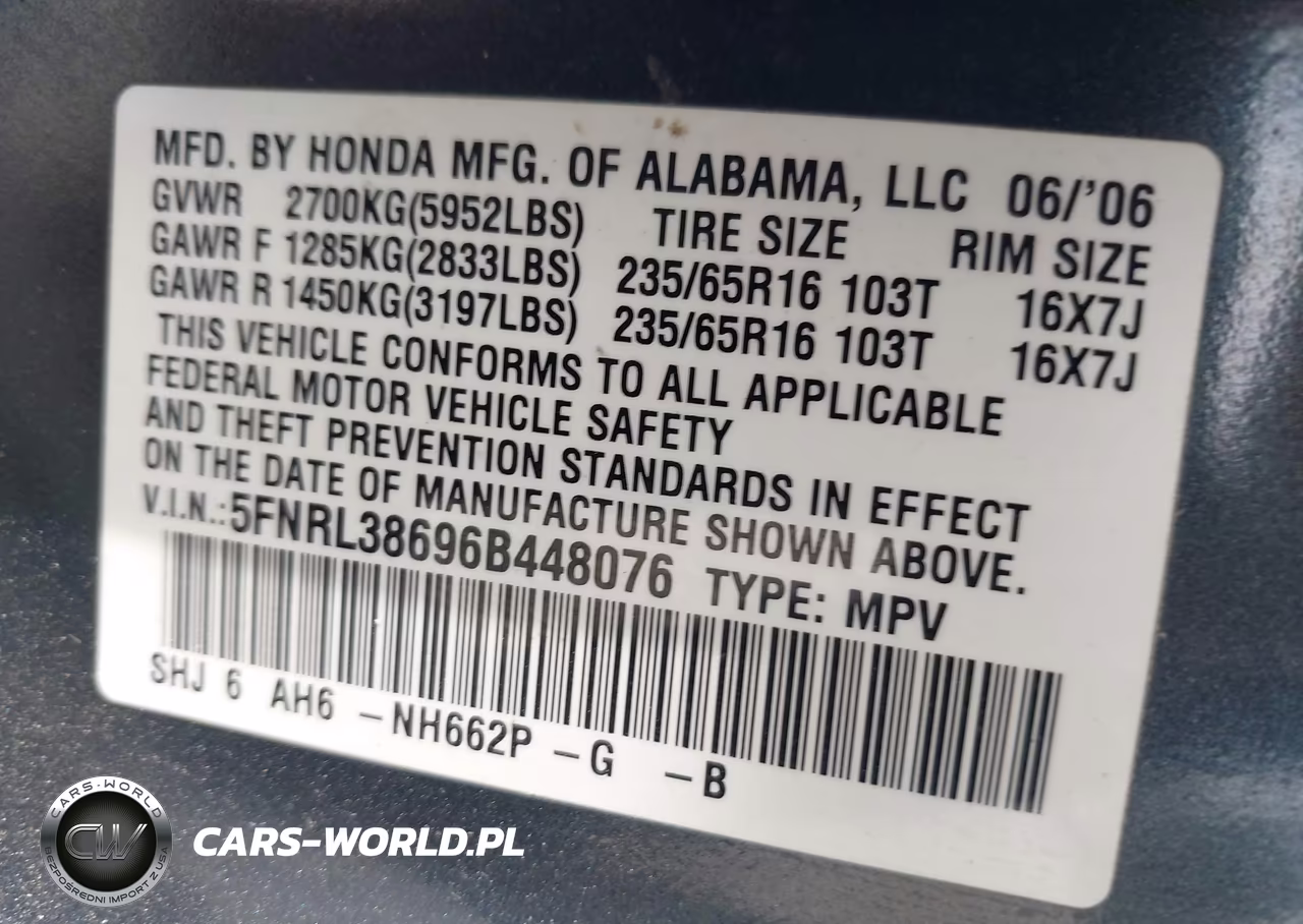 2006 Honda Odyssey Ex-L VIN:5FNRL38696B448076 - 9