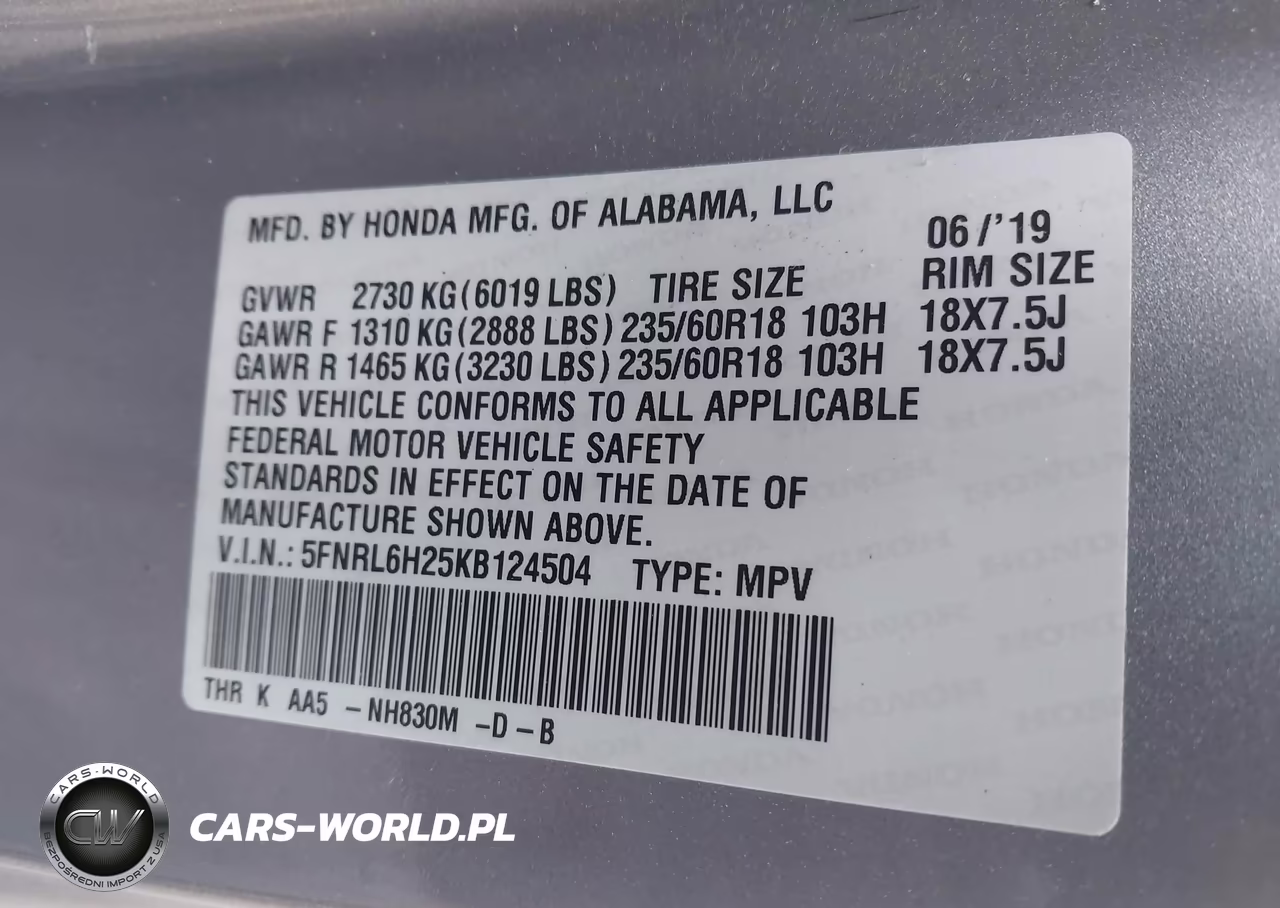 2019 Honda Odyssey Lx VIN:5FNRL6H25KB124504 - 9