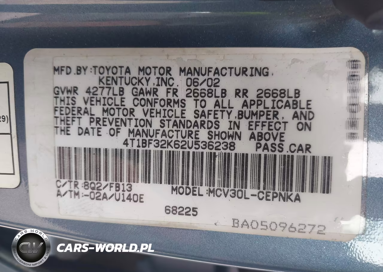 2002 Toyota Camry Le V6 VIN:4T1BF32K62U536238 - 9