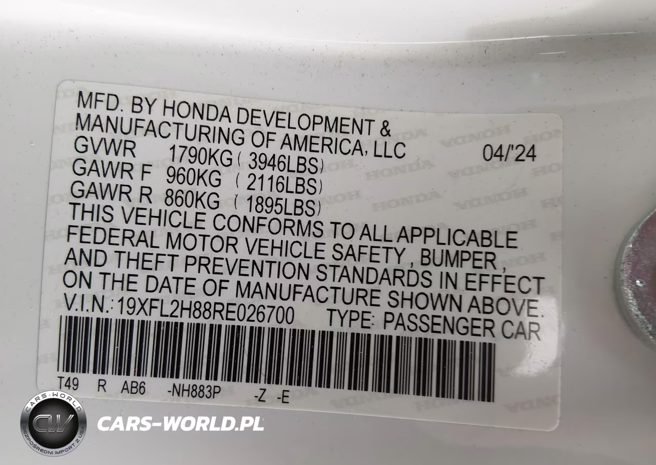 2024 Honda Civic Sport VIN:19XFL2H88RE026700 - 9