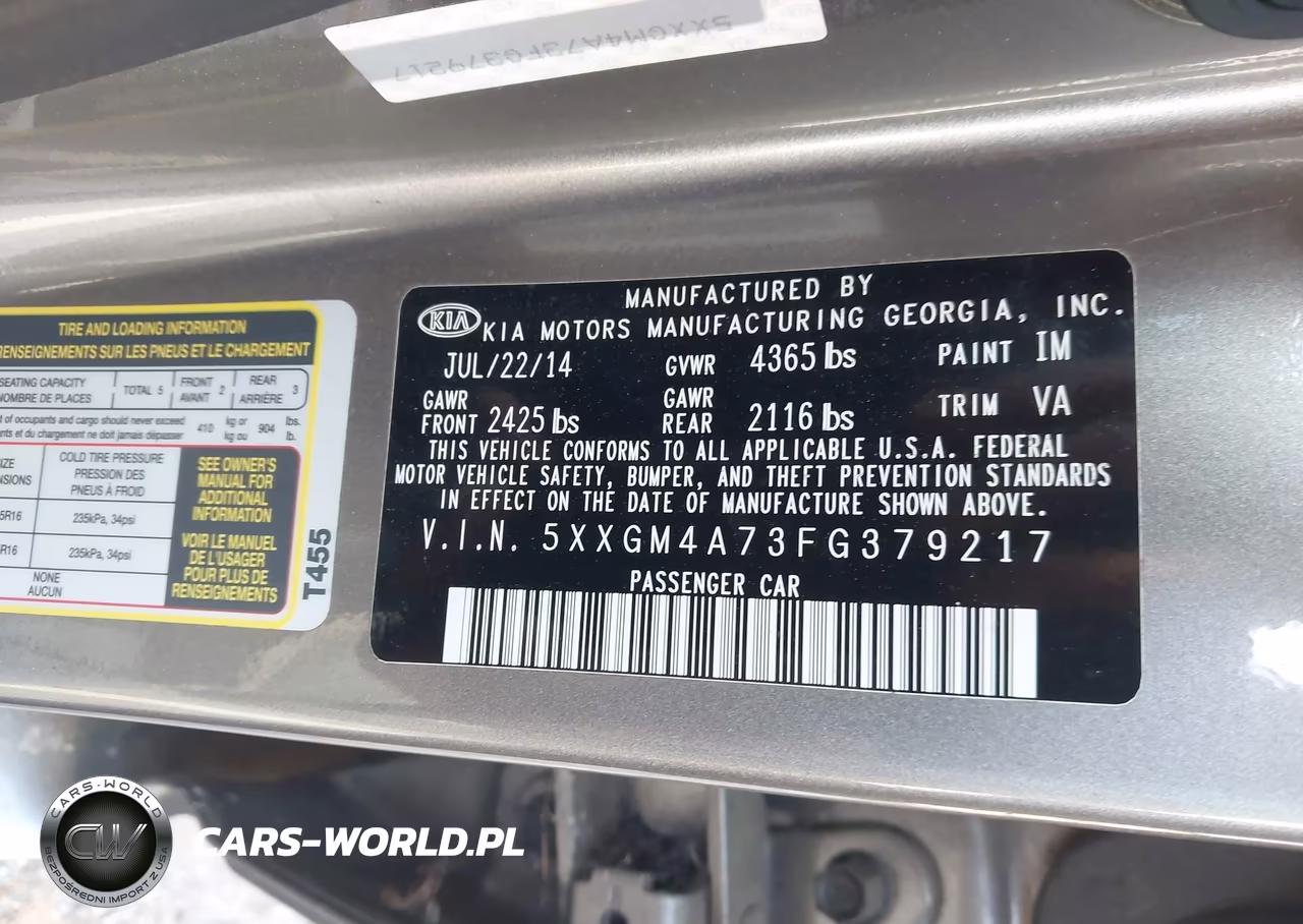 2015 Kia Optima Lx VIN:5XXGM4A73FG379217 - 9