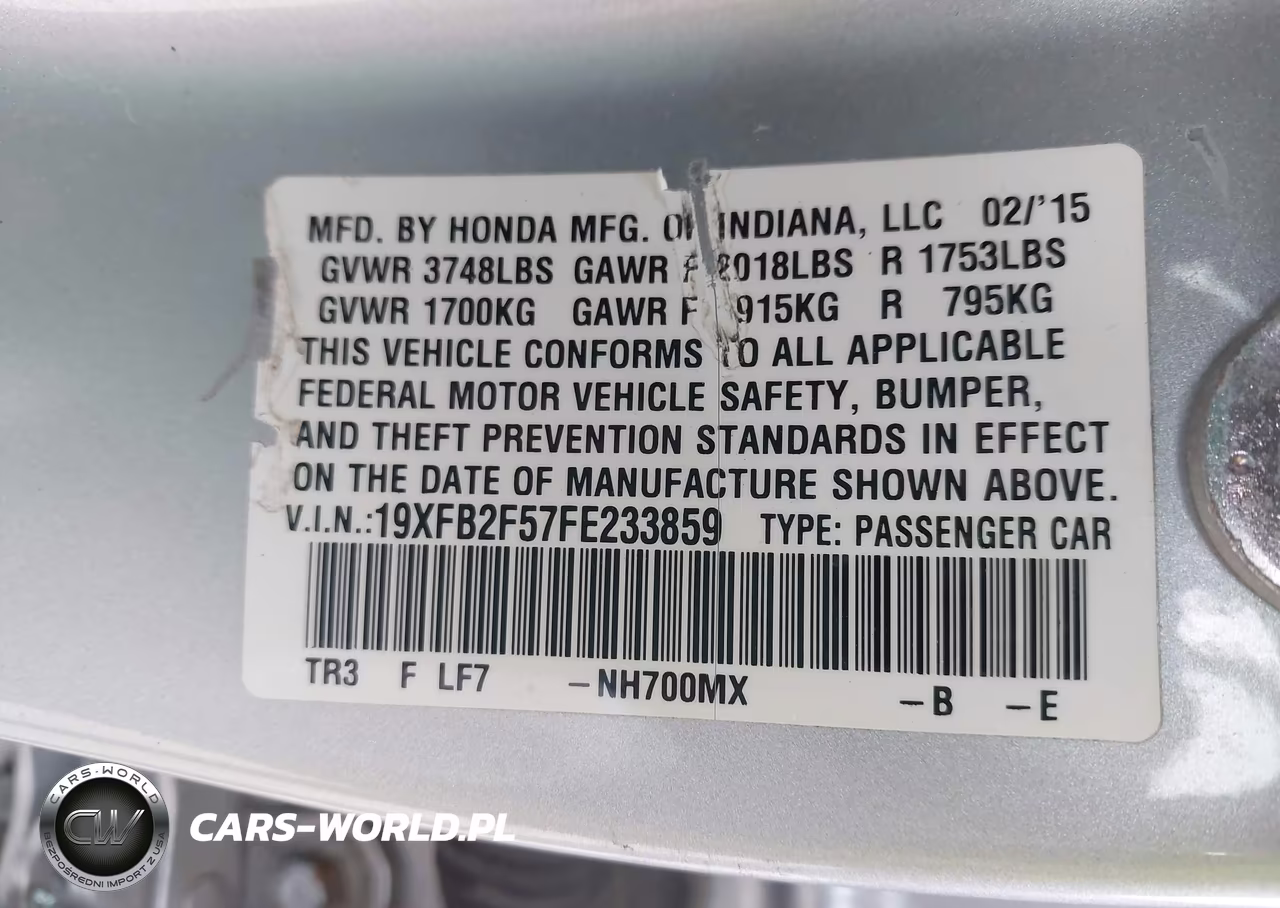 2015 Honda Civic Lx VIN:19XFB2F57FE233859 - 9