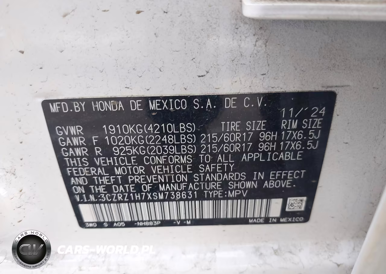 2025 Honda Hr-V 2Wd Ex-L VIN:3CZRZ1H7XSM738631 - 9