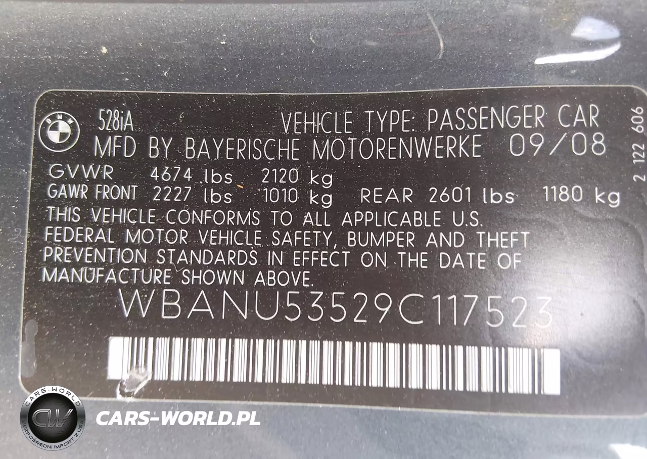 2009 BMW 528I VIN:WBANU53529C117523 - 9