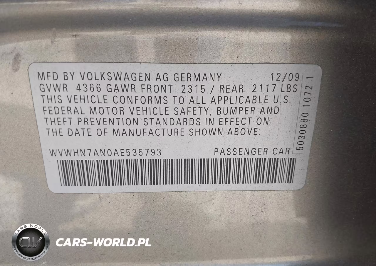 2010 Volkswagen Cc Luxury VIN:WVWHN7AN0AE535793 - 9