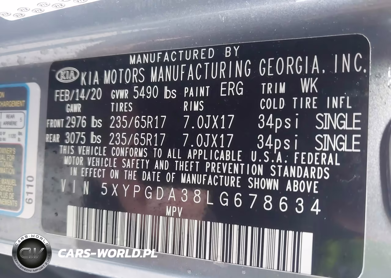 2020 Kia Sorento 2.4L Lx VIN:5XYPGDA38LG678634 - 9