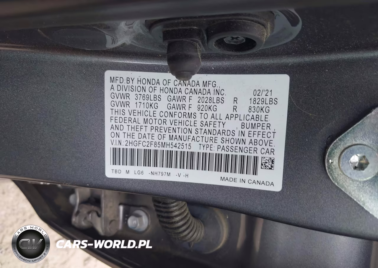 2021 Honda Civic Sport VIN:2HGFC2F85MH542515 - 9