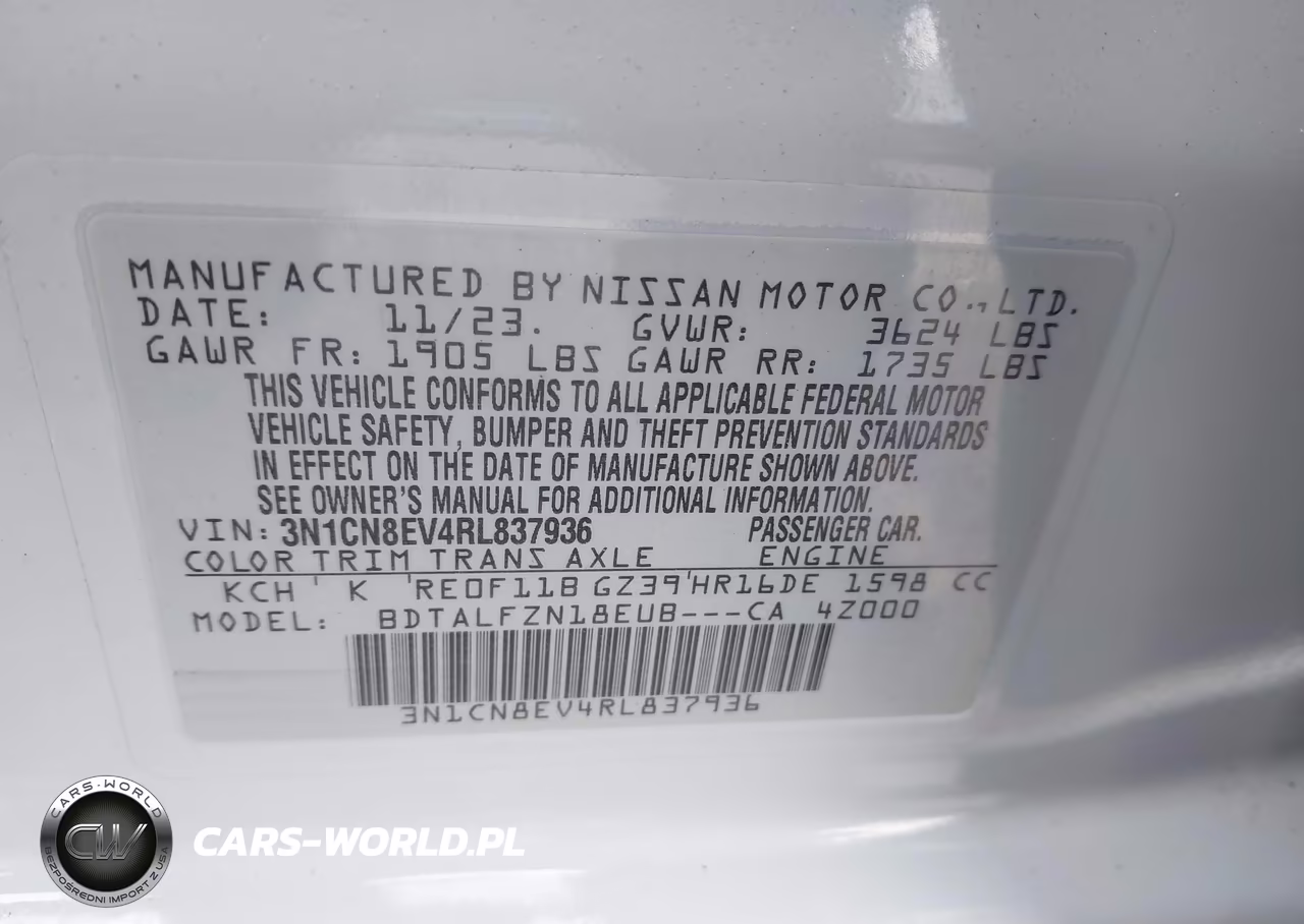 2024 Nissan Versa 1.6 Sv VIN:3N1CN8EV4RL837936 - 9