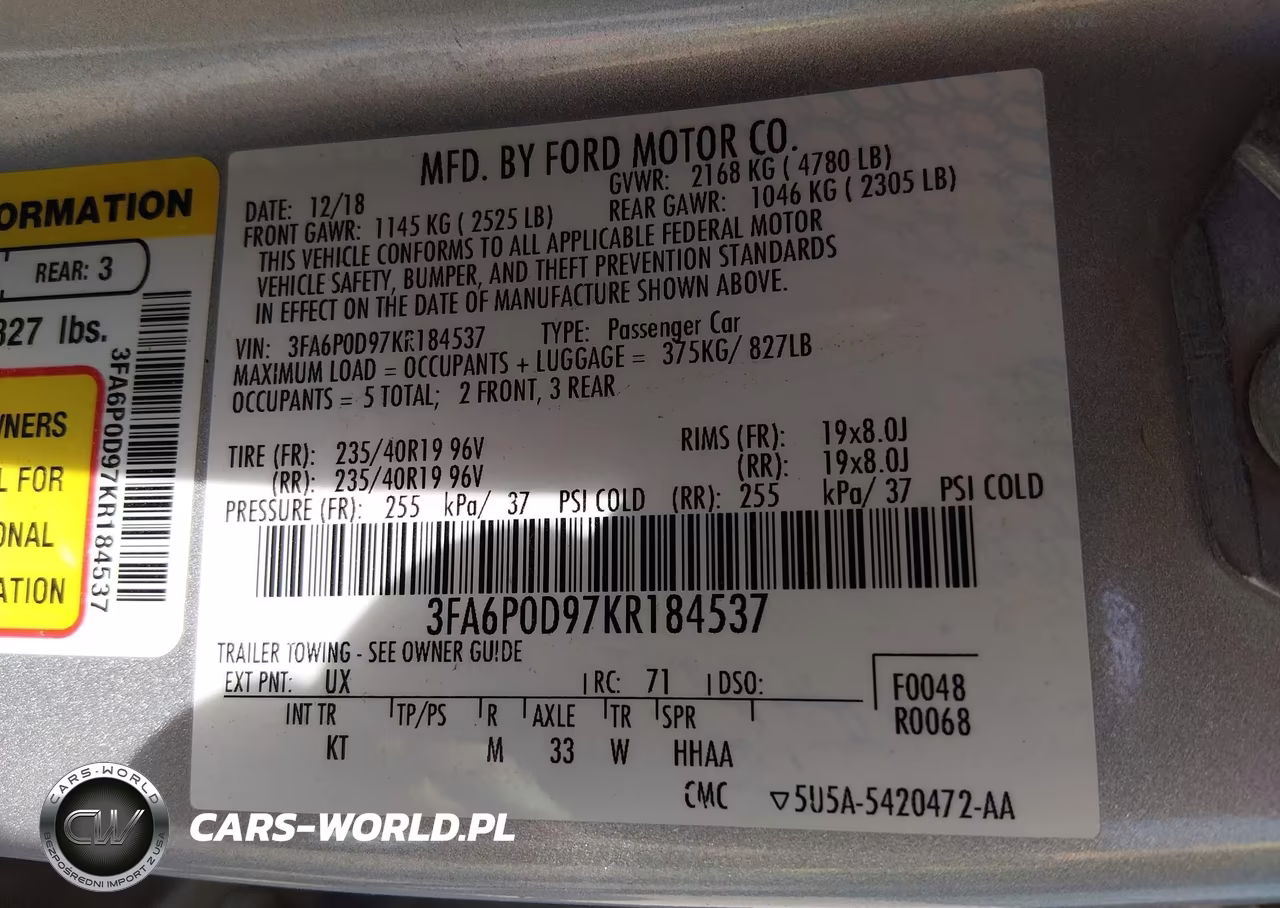 2019 Ford Fusion Titanium VIN:3FA6P0D97KR184537 - 9