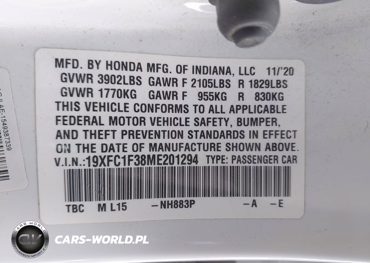 2021 Honda Civic Ex VIN:19XFC1F38ME201294 - 9