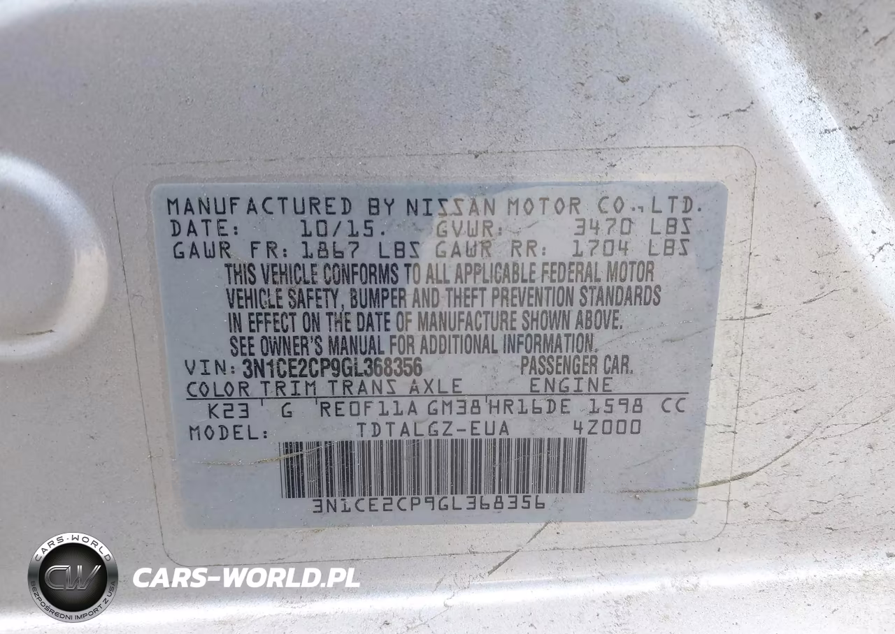 2016 Nissan Versa Note Sr VIN:3N1CE2CP9GL368356 - 9