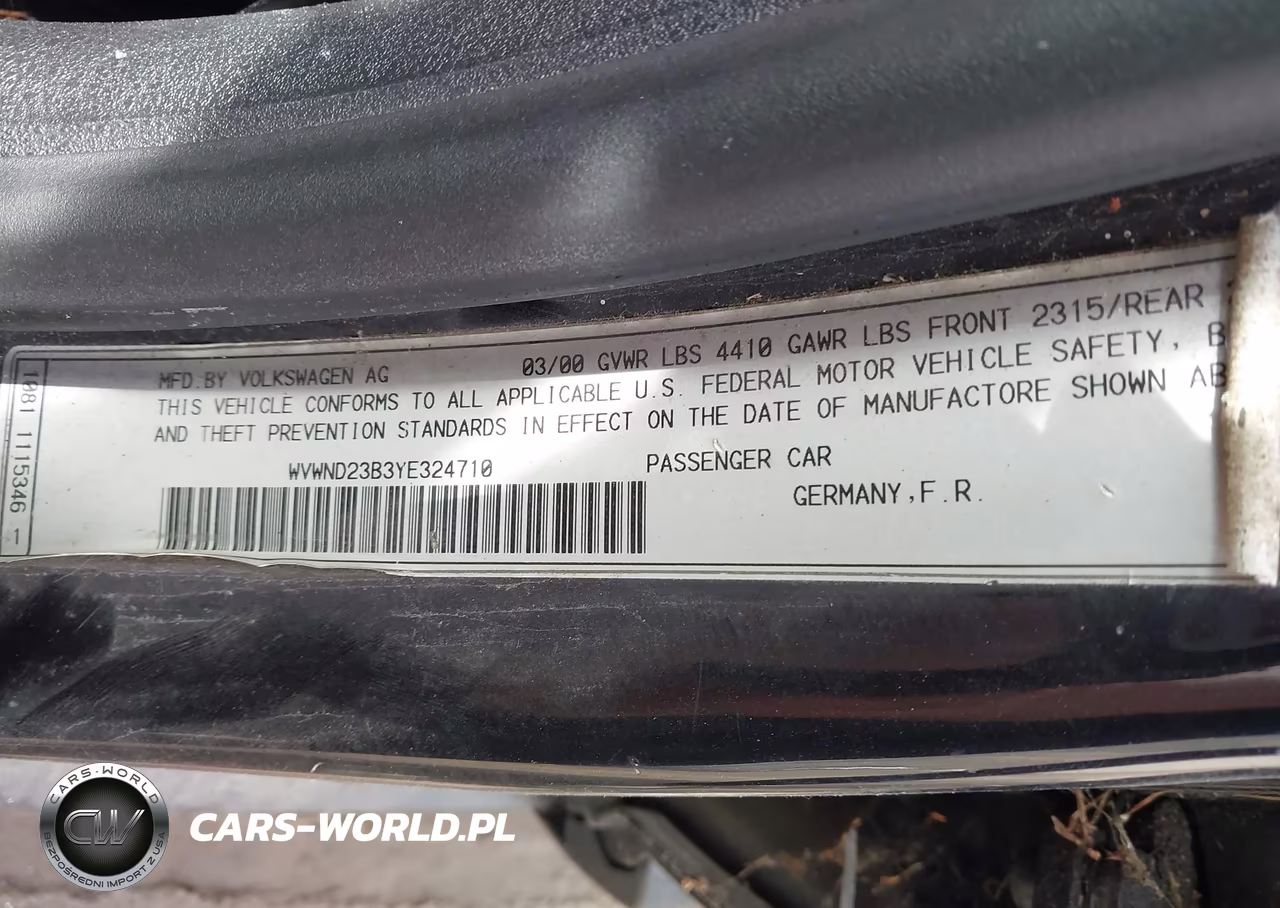 2000 Volkswagen Passat Gls V6 VIN:WVWND23B3YE324710 - 9