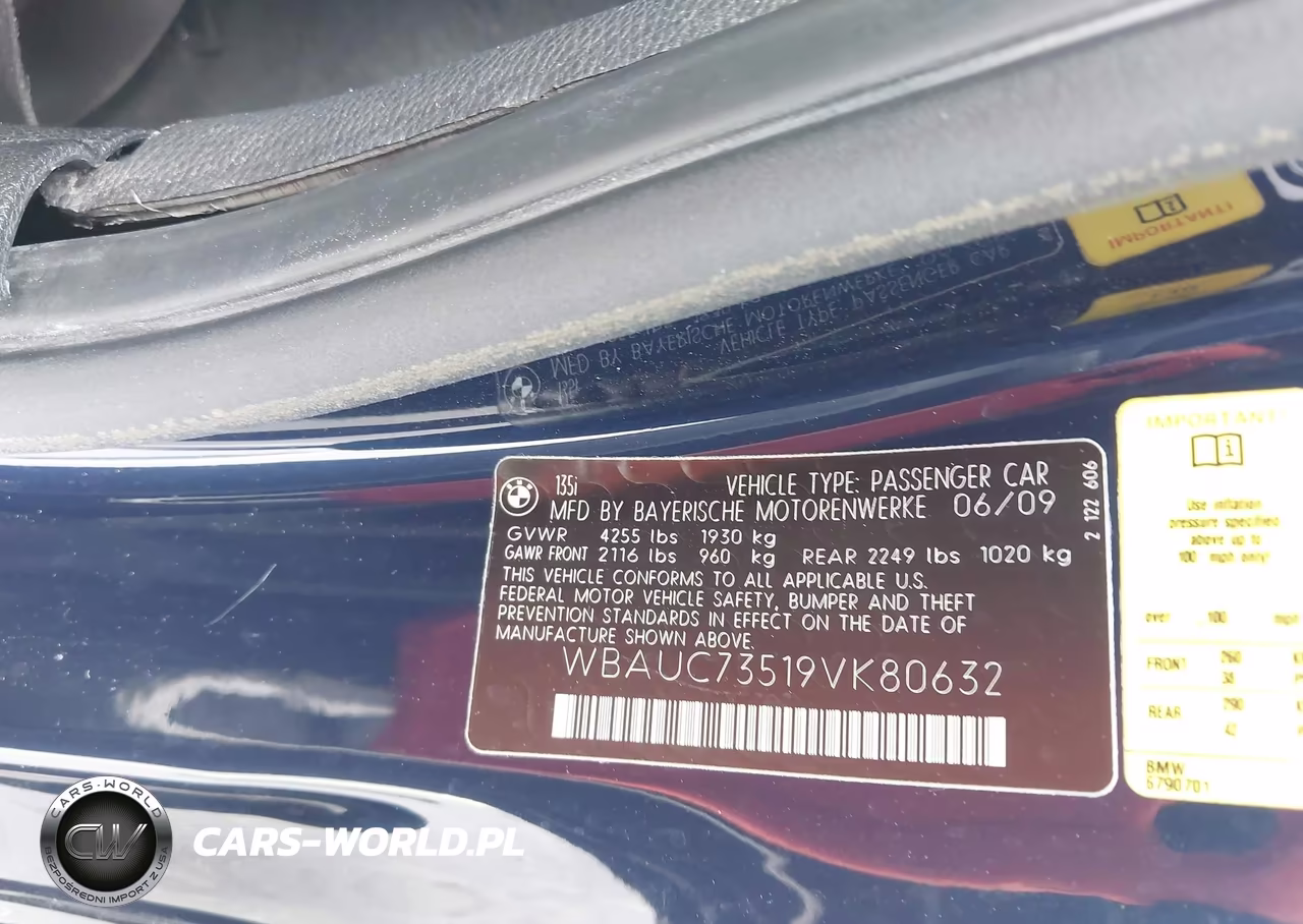 2009 BMW 135I VIN:WBAUC73519VK80632 - 9