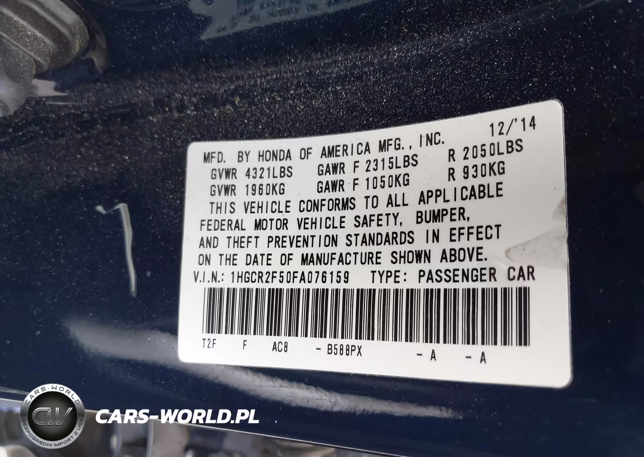 2015 Honda Accord Sport VIN:1HGCR2F50FA076159 - 9