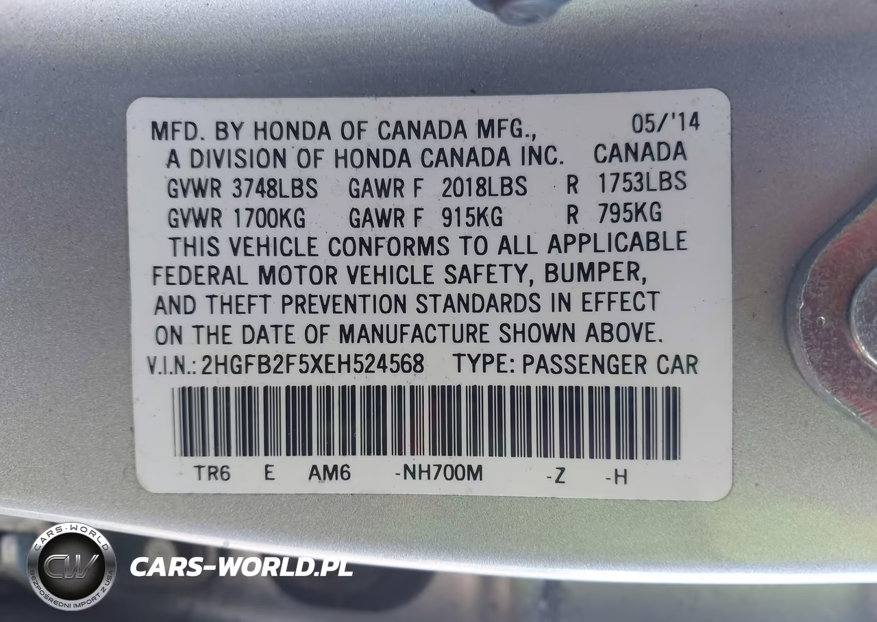 2014 Honda Civic Lx VIN:2HGFB2F5XEH524568 - 9