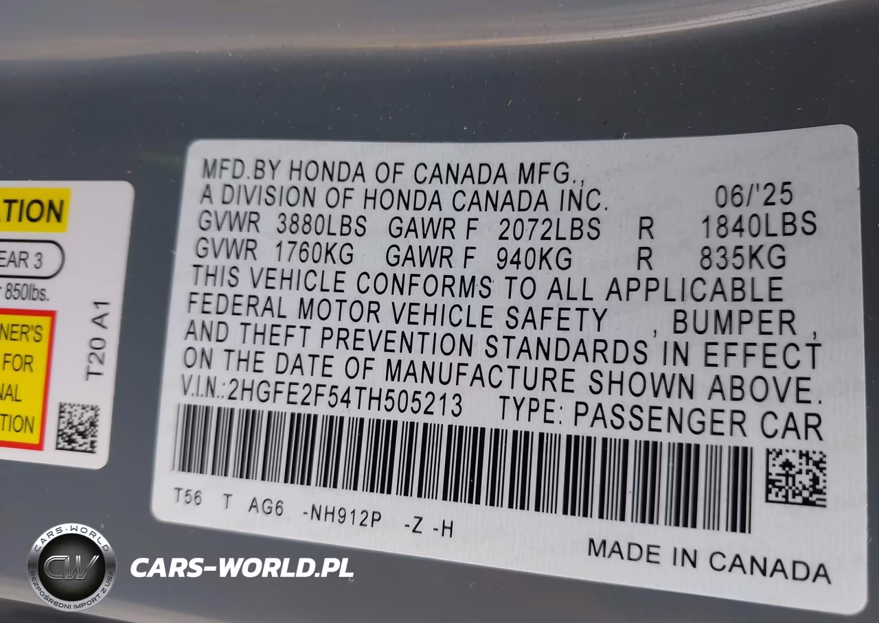 2026 Honda Civic Sport VIN:2HGFE2F54TH505213 - 9