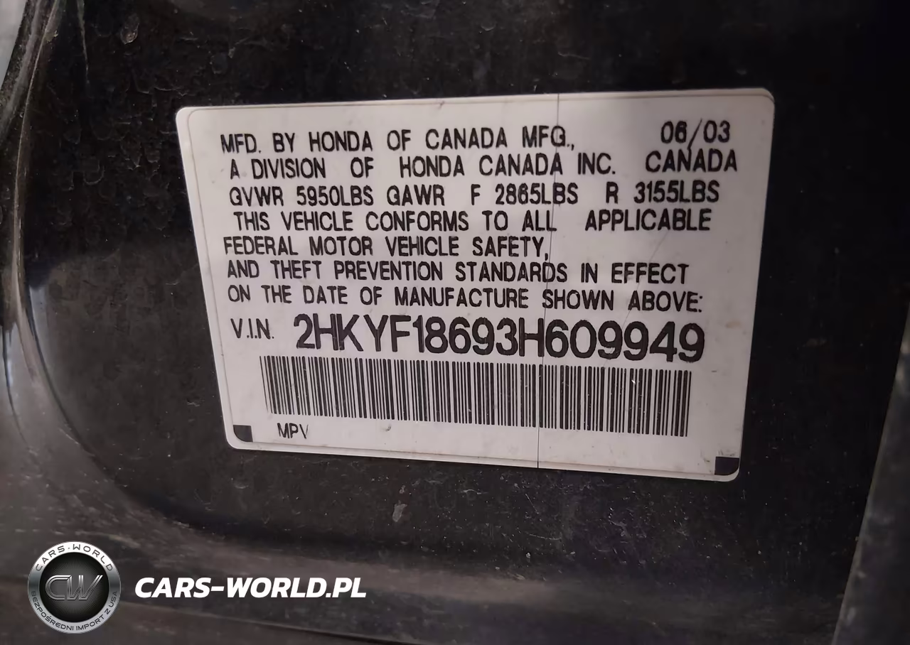 2003 Honda Pilot Ex-L VIN:2HKYF18693H609949 - 9