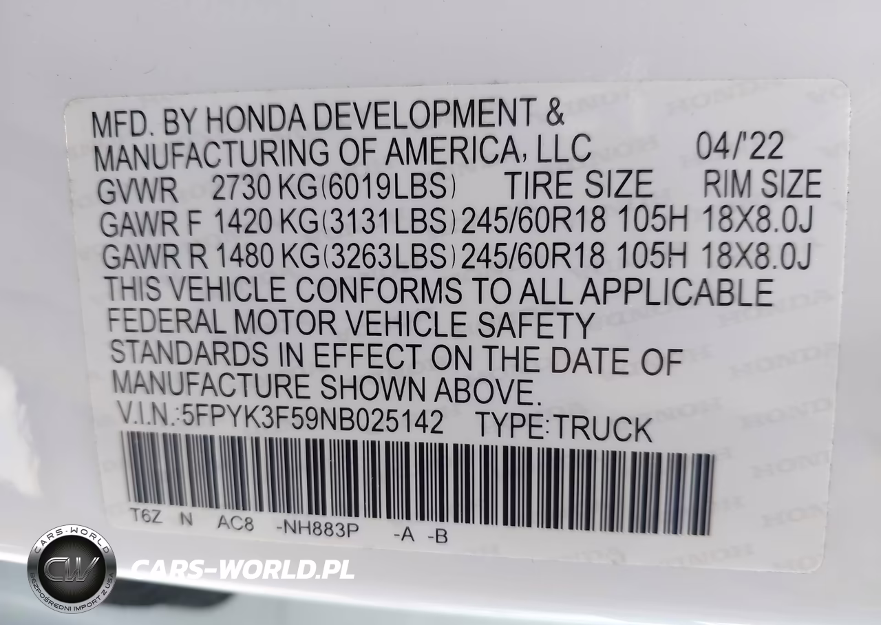 2022 Honda Ridgeline Rtl VIN:5FPYK3F59NB025142 - 9