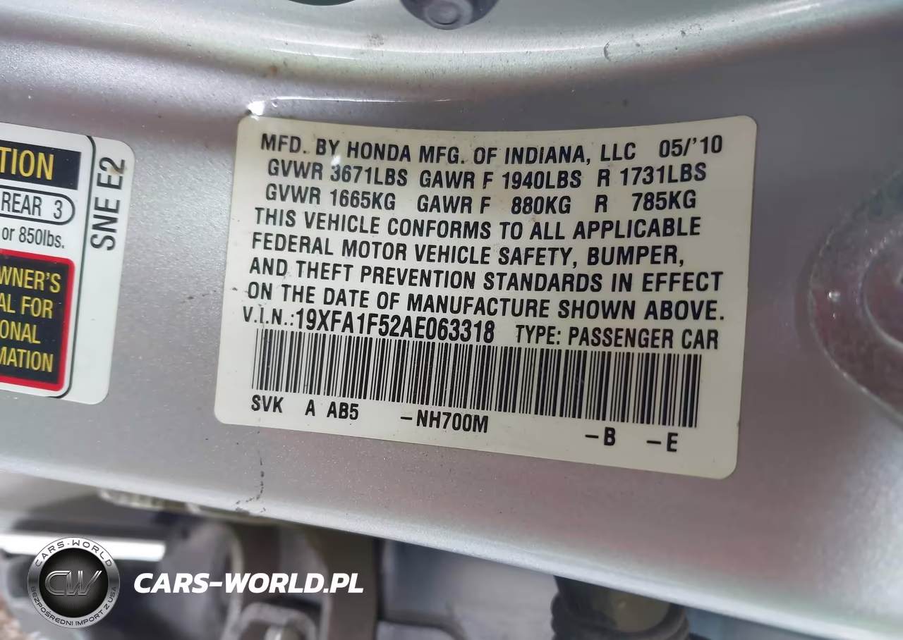 2010 Honda Civic Lx VIN:19XFA1F52AE063318 - 9