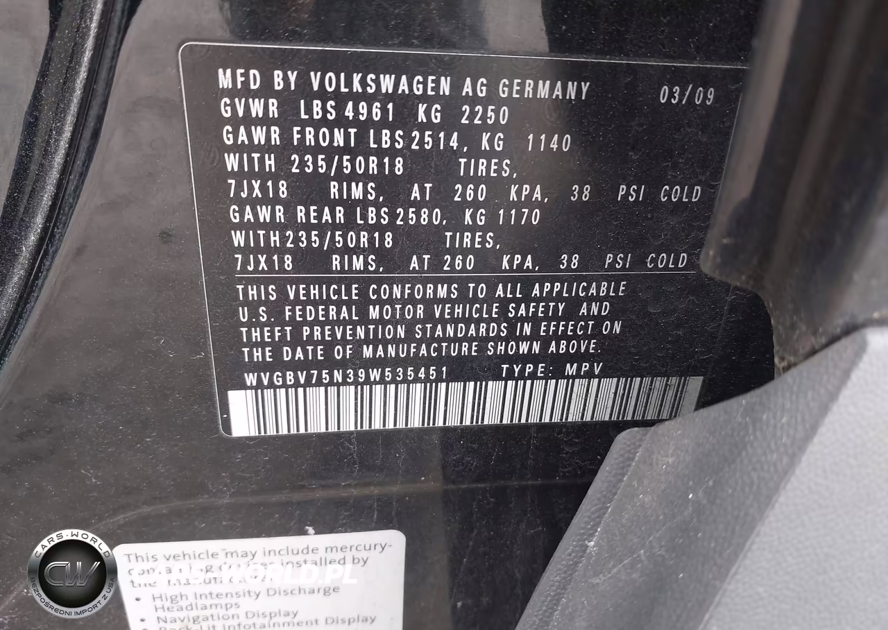 2009 Volkswagen Tiguan Sel VIN:WVGBV75N39W535451 - 9