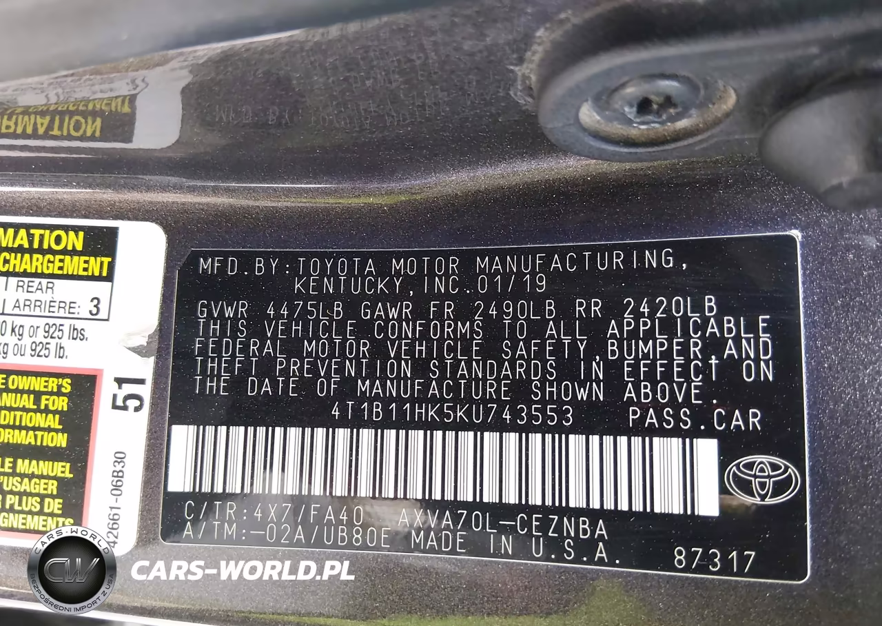 2019 Toyota Camry Le VIN:4T1B11HK5KU743553 - 9