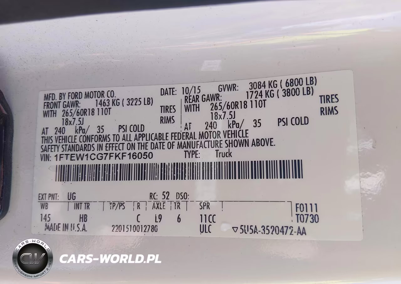 2015 FORD F-150 LARIAT VIN:1FTEW1CG7FKF16050 - 9