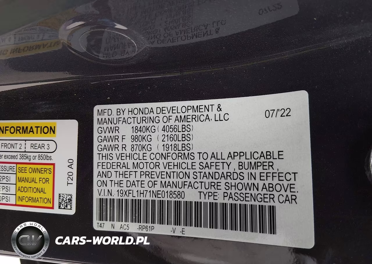 2022 Honda Civic Ex-L VIN:19XFL1H71NE018580 - 9