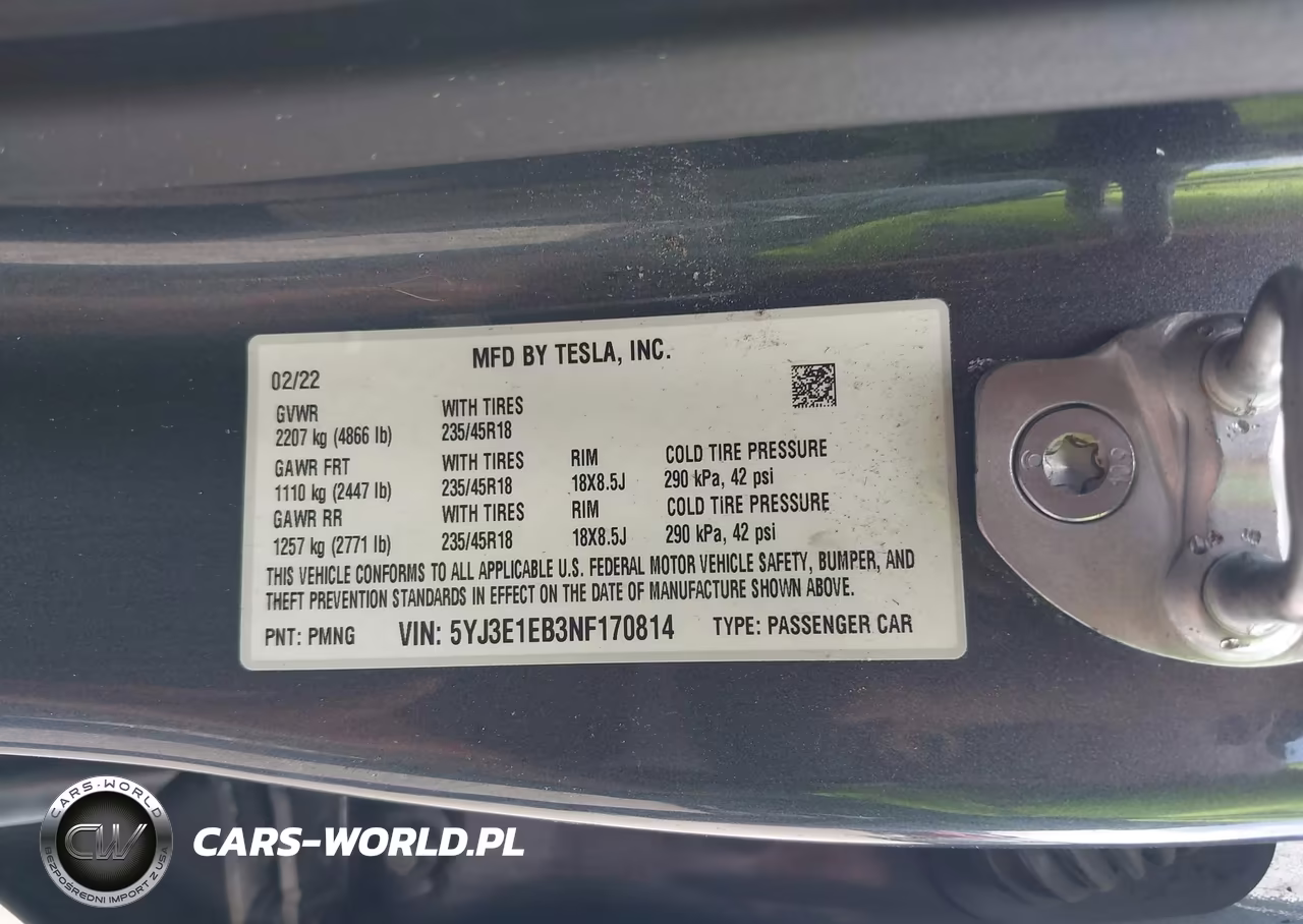 2022 Tesla Model 3 Long Range Dual Motor All-Wheel Drive VIN:5YJ3E1EB3NF170814 - 9