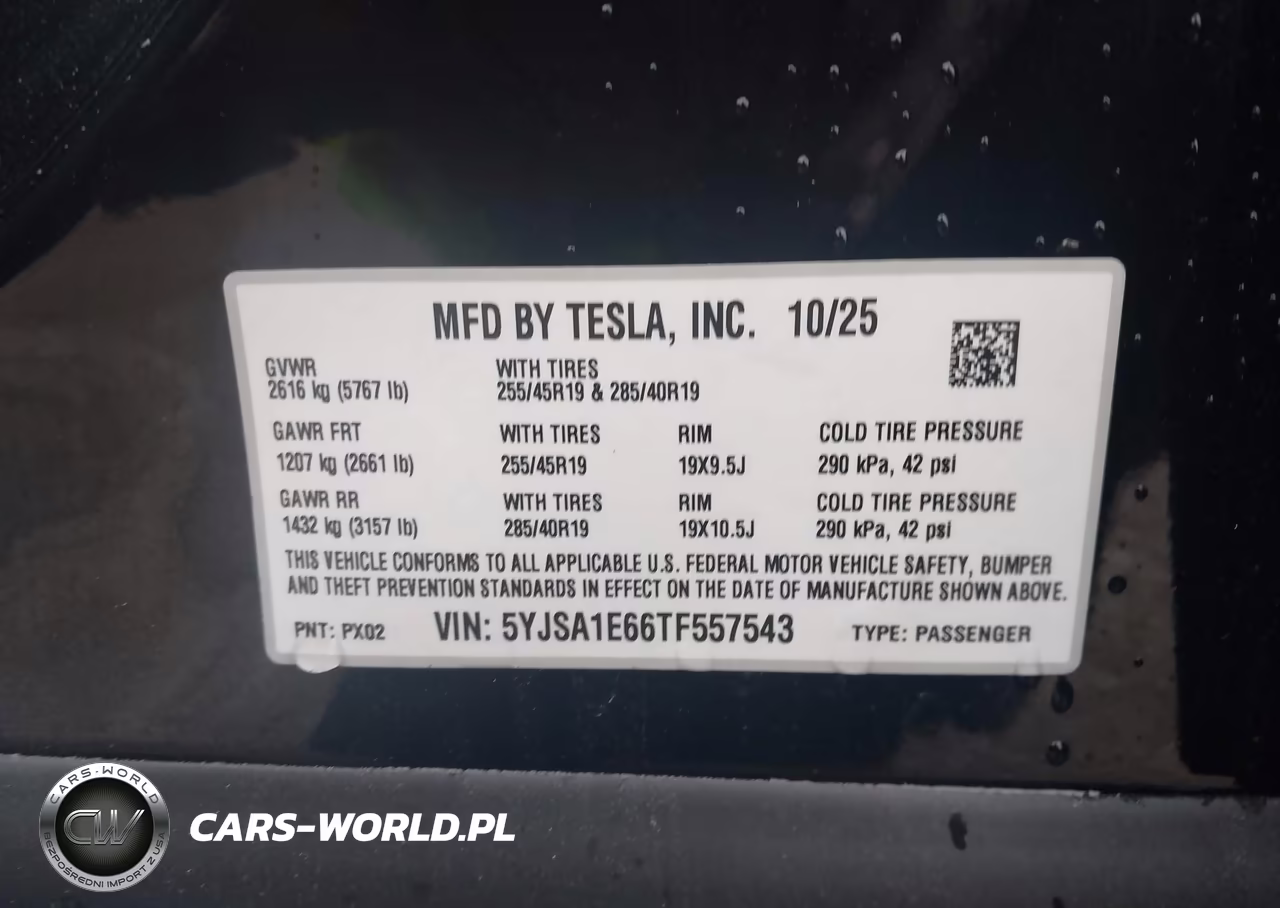 2026 Tesla Model S Plaid VIN:5YJSA1E66TF557543 - 9