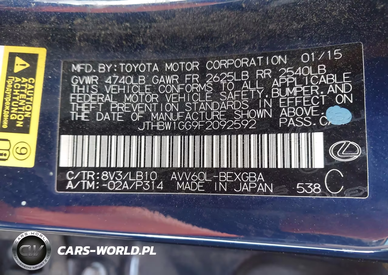 2015 Lexus Es 300H VIN:JTHBW1GG9F2092592 - 9