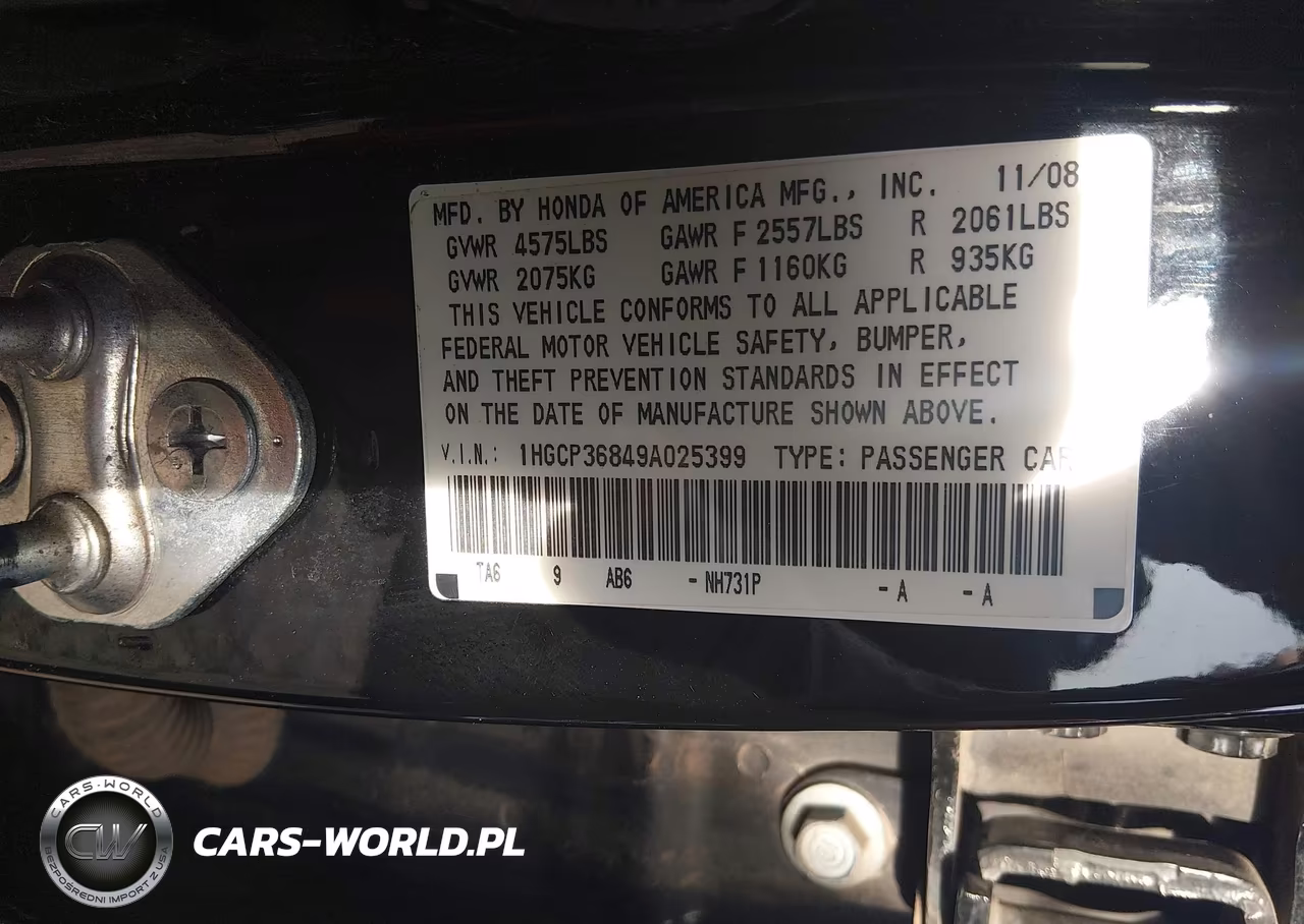 2009 Honda Accord 3.5 Ex-L VIN:1HGCP36849A025399 - 9