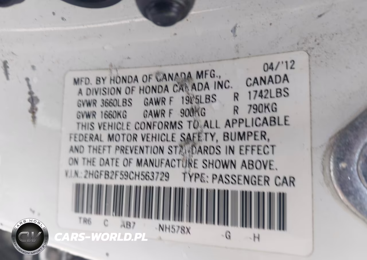 2012 Honda Civic Lx VIN:2HGFB2F59CH563729 - 9